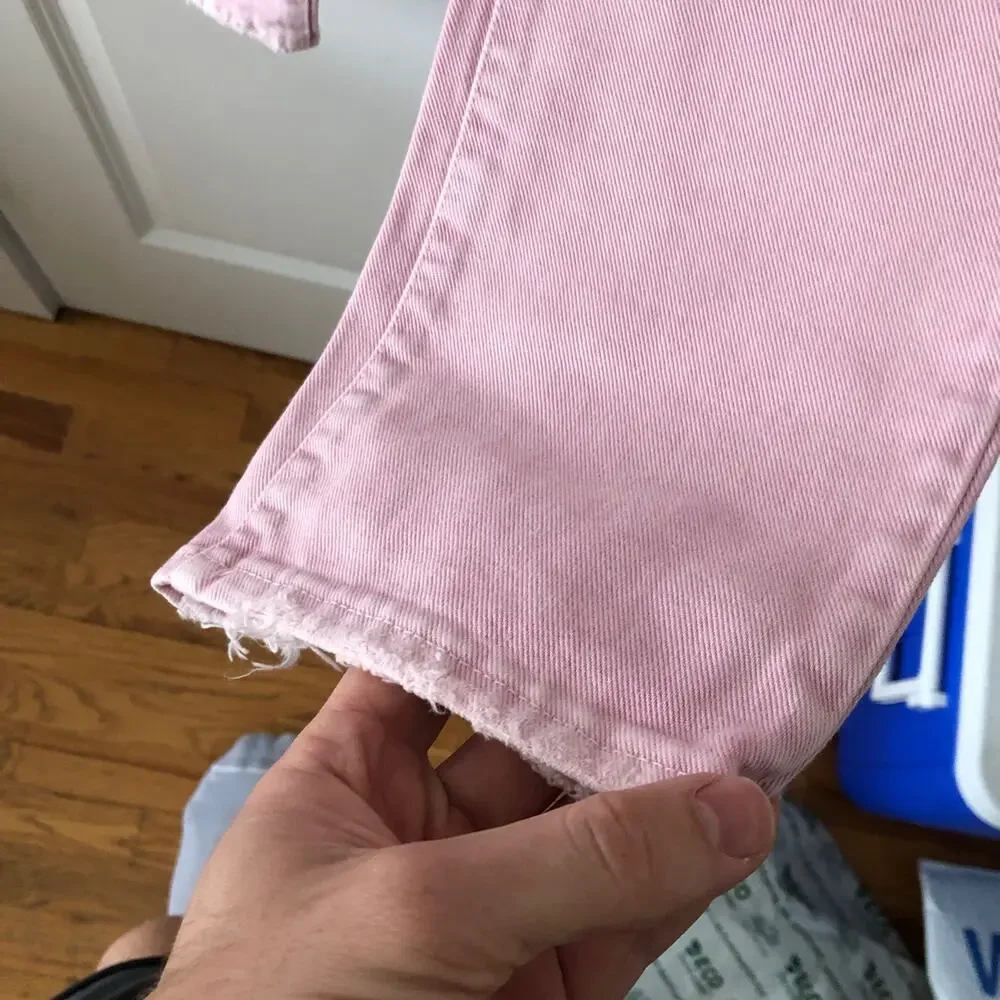 3x1 NYC size 24 Women's distressed straight leg jeans Mineral Rose Pink $367
